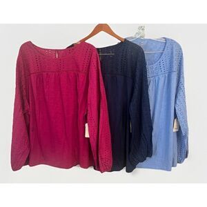 Lot 3 ST JOHNS BAY CLASSIC FIT MODERN Top PERIWINKLE Pink BLUE EYELET WOMEN 3XL